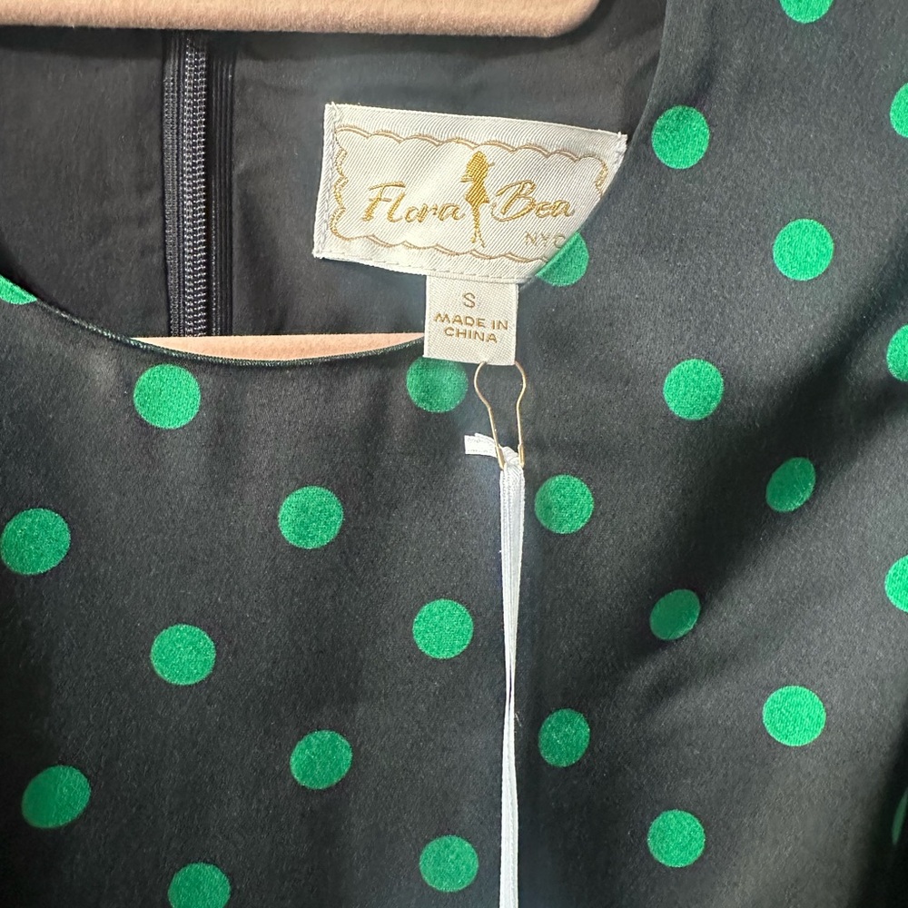 Flora Bea NYC Madelina Satin Polka Dot Mini Dress S - NWT Bishop Sleeve - Picture 3 of 6